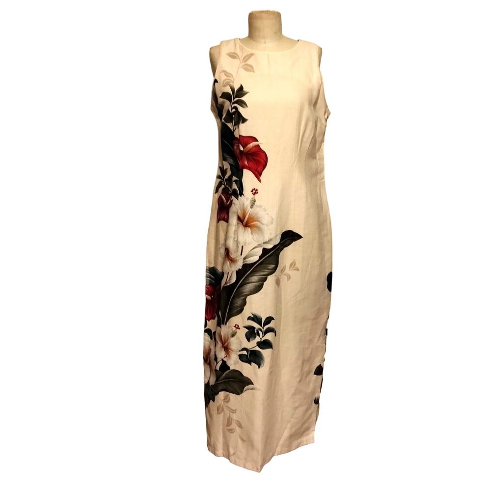 Iolani Hawaii Vintage 80s Cream & Multicolor Floral Print Maxi Dress M